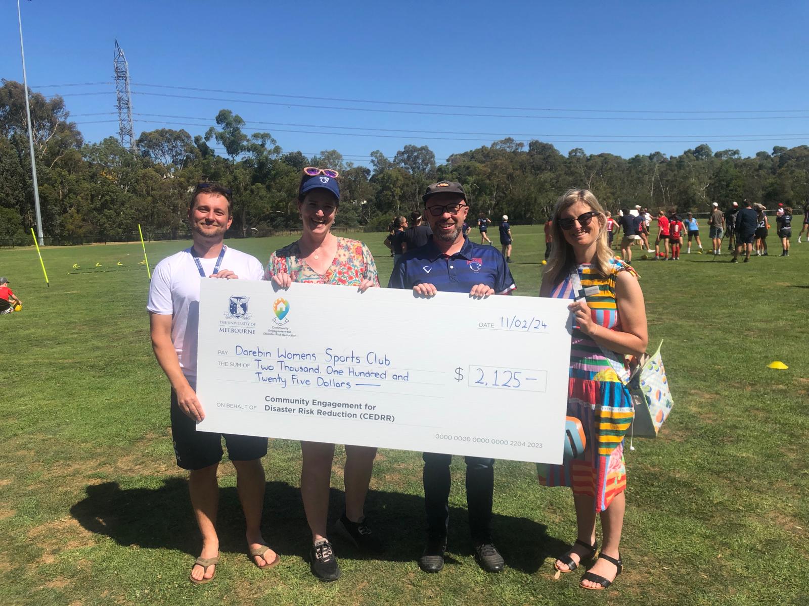 The Darebin Women's Sports Club (the Falcons) Receive their first CEDRR Cheque